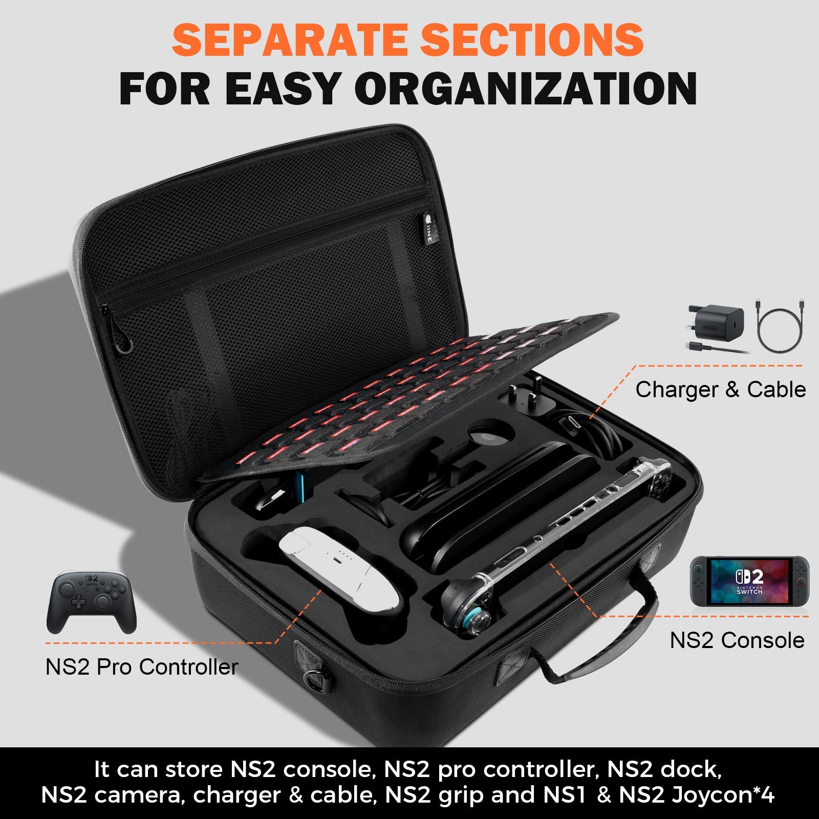 IINE All-in-One Carrying Case for Nintendo Switch 2 (Black) L1206
