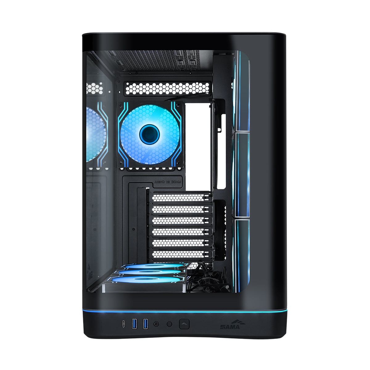 Sama V62 Mid-Tower Curved Panoramic TG Panel PC Case with 7x Pre-Installed ARGB Infinity Fans (Black, White) (V62-BKADA7X1-GL, V62-WHADA7X1-GL)