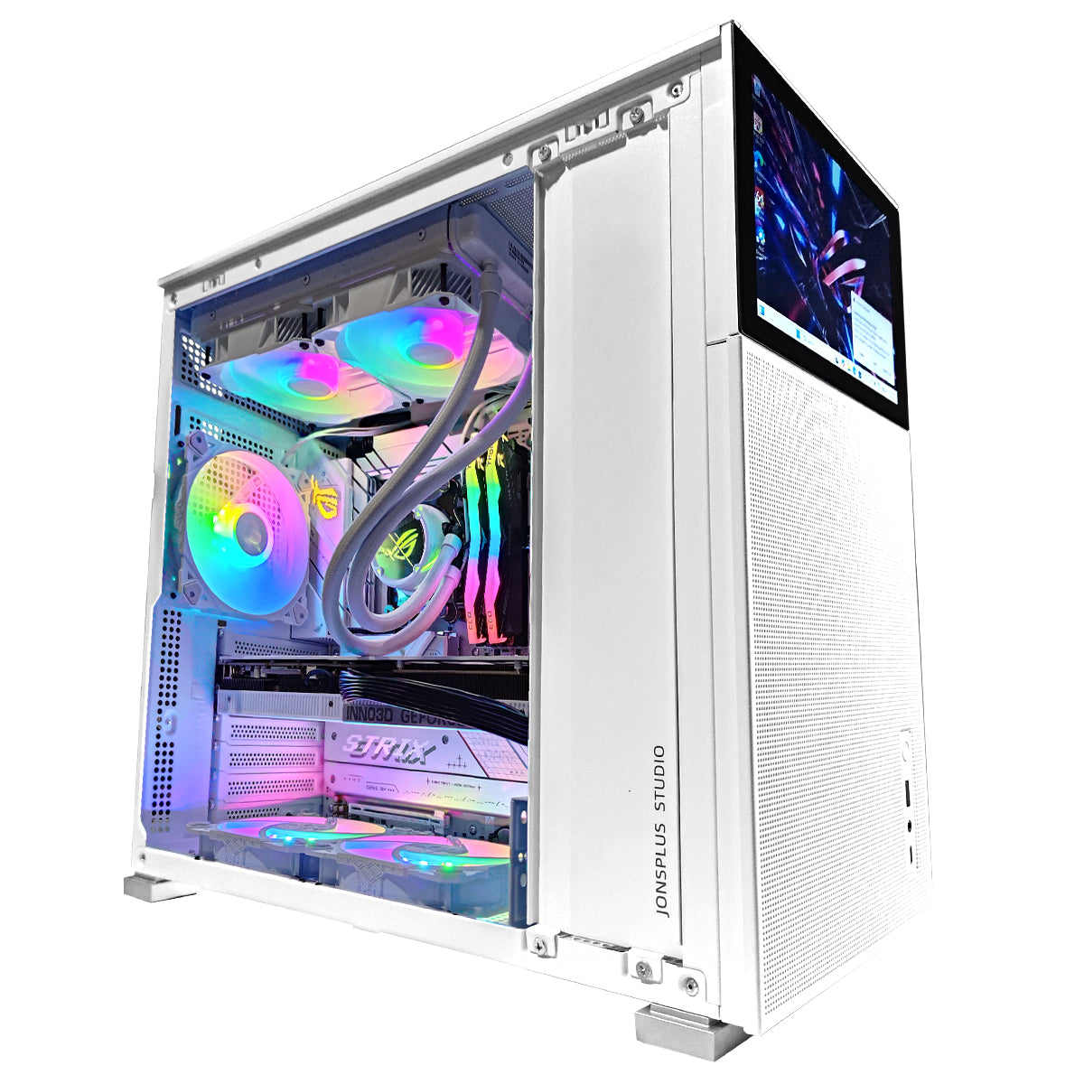 Ultra D41 Mesh White Desktop Gaming PC with Secondary Display Screen | AMD Ryzen 7 7800X3D | 64 GB RAM | 2TB SSD | RTX 5070 Ti | Windows 11 Pro