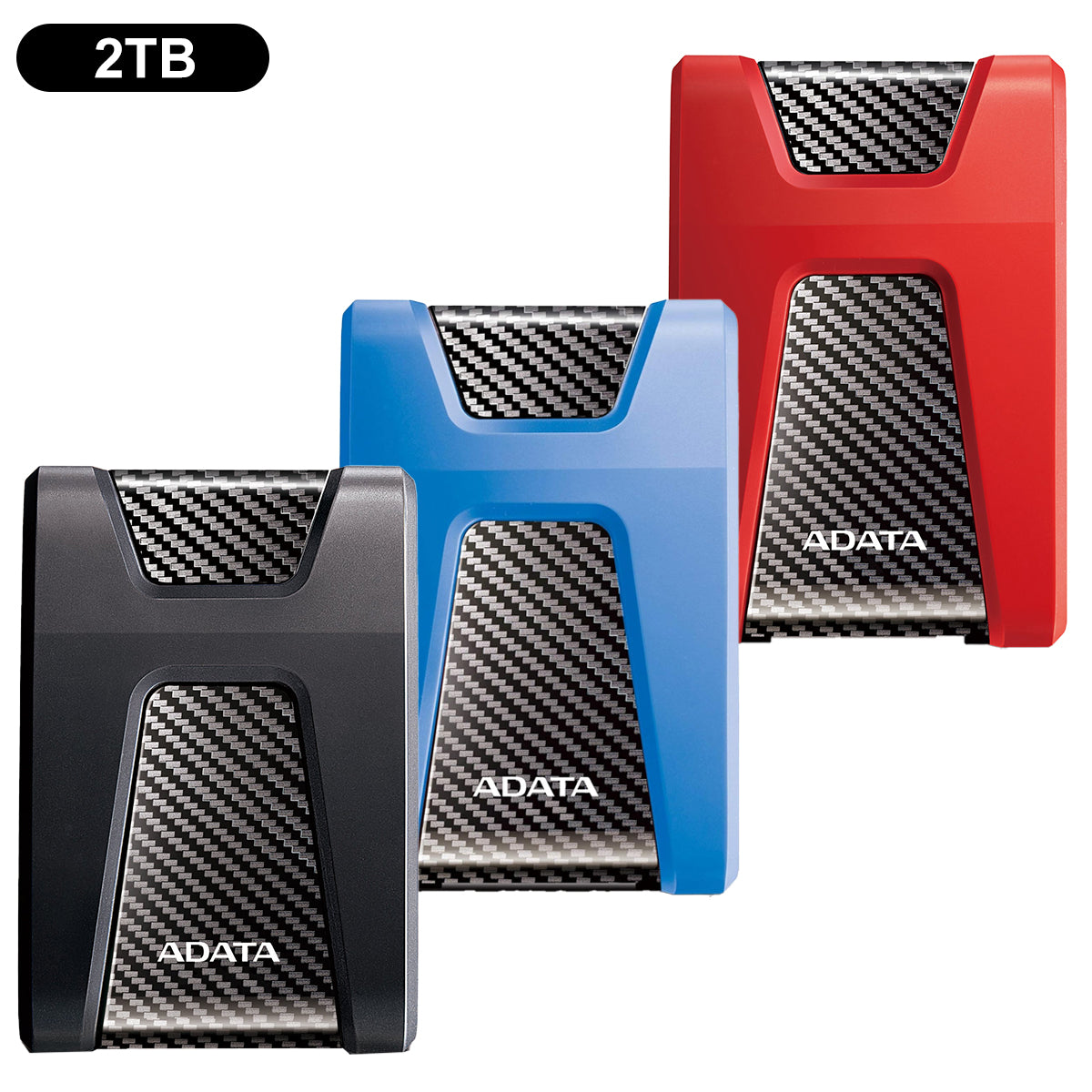 Adata HD650 Durable 2TB 2.5" External Hard Drive (Black, Blue, Red)