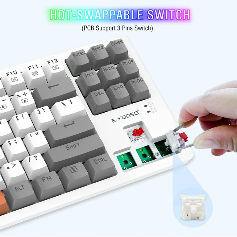 E-YOOSO K-620 Single Light With RGB Side Light 87 Keys Mechanical Keyboard White/Gray (Red Switch)
