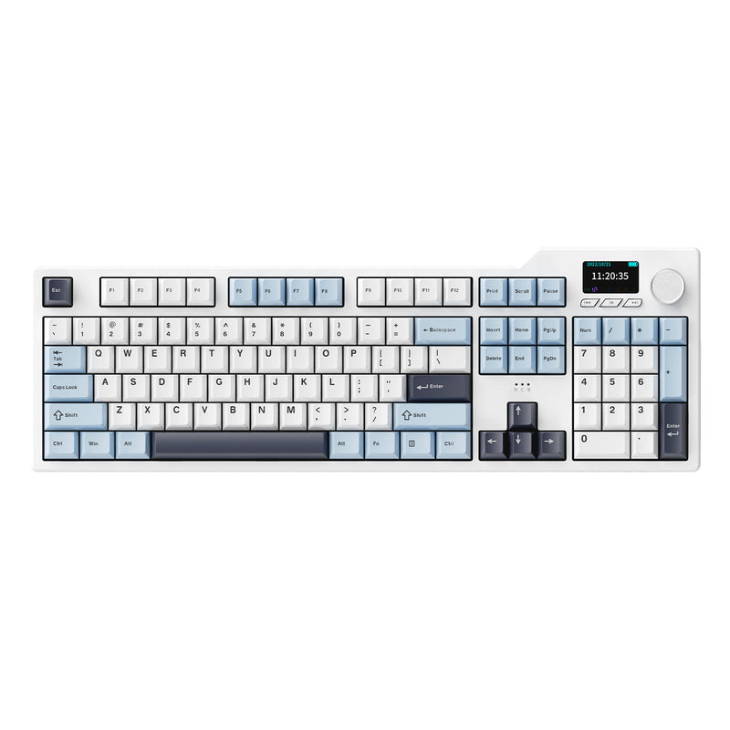 Ajazz AK35I V3 Max RGB Tri-Mode 100% 104-Keys Gasket-Mounted Hot-Swappable Mechanical Keyboard with 1.14" TFT Display Screen & Knob (Blue/White/Blue) (Avocado Switch)