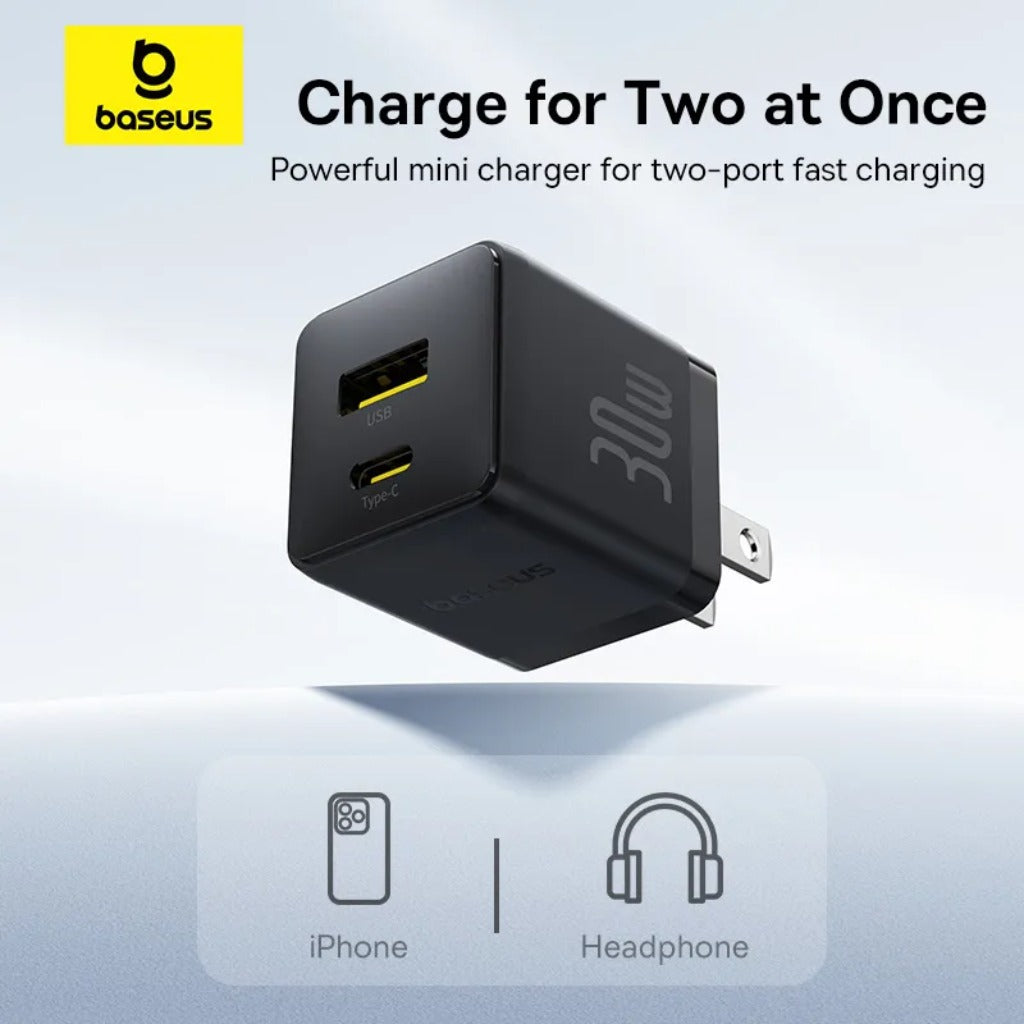 Baseus Palm Fast Charger C+U 30W with Mini Black Cable USB-C to USB-C 1m (Cluster Black)