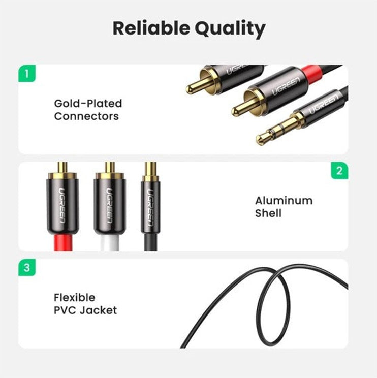 Ugreen 3.5mm Male To 2 RCA Male Audio Cable - Gray (1.5M, 2M, 3M, 5M)