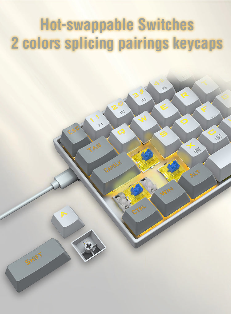 E-Yooso Z-686 Yellow Single Light 68 Keys Hot-Swappable Wired Mechanical Keyboard White/Grey