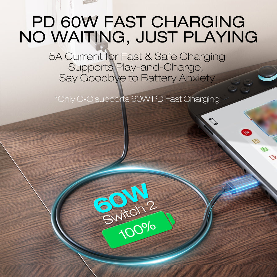 IINE Charging Cable USB-C to USB-C for Nintendo Switch (Black)  (L1139)