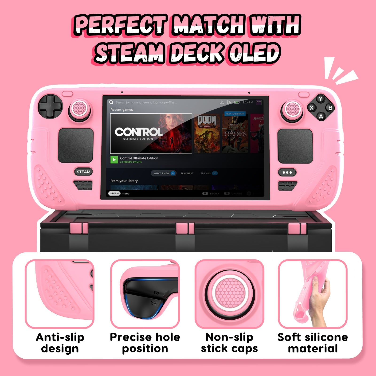 IINE Protective Case Set for Steam Deck OLED (Pink, Black)