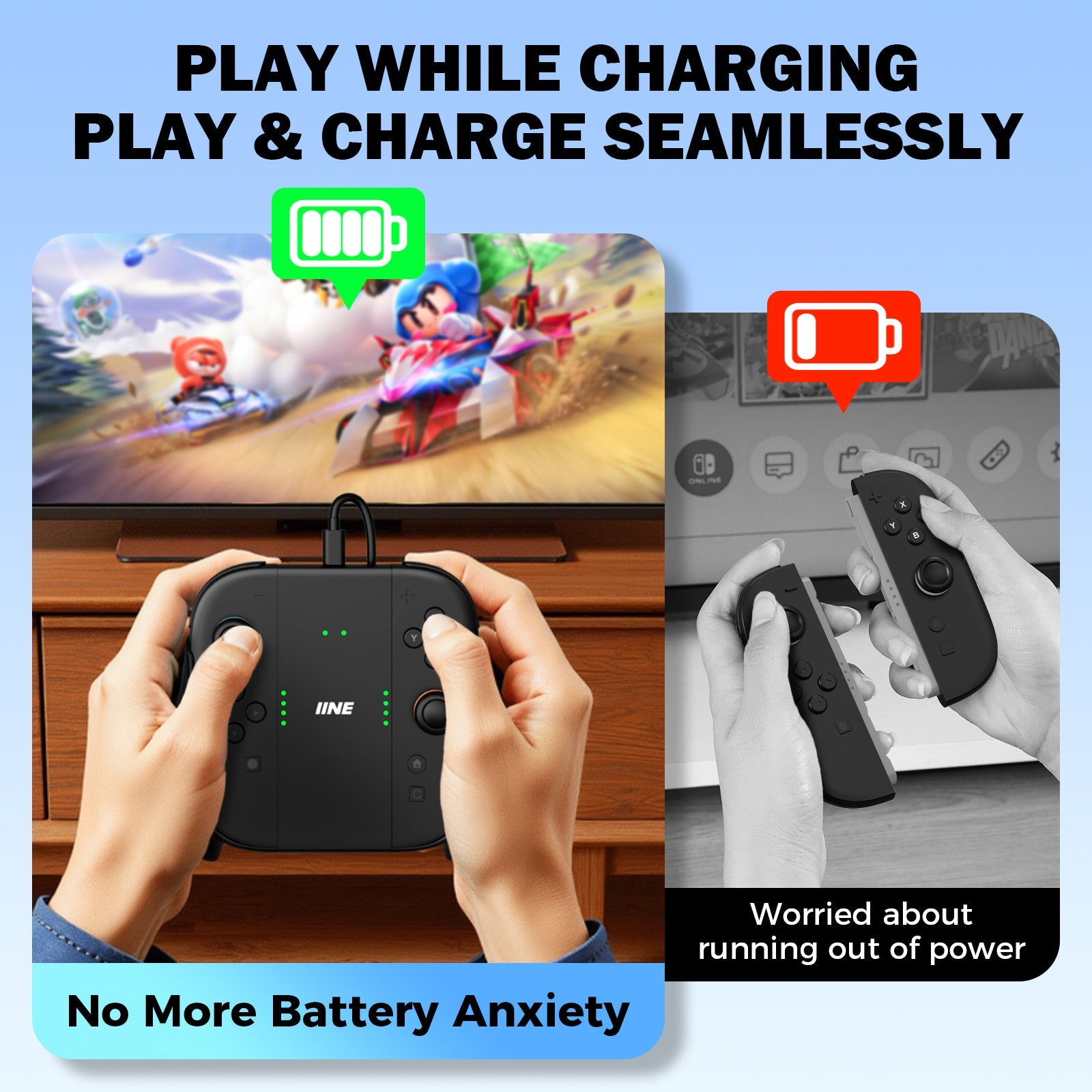 IINE Charging Grip for Nintendo Switch 2 (Black, Blue/Orange)