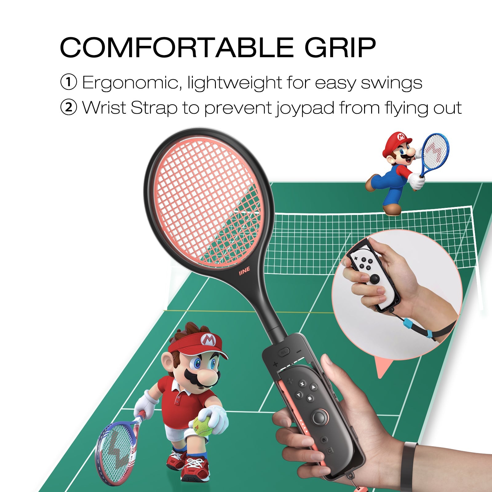 IINE Tennis Racket for Nintendo Switch / Nintendo Switch 2 (Orange/Blue) (L1085)