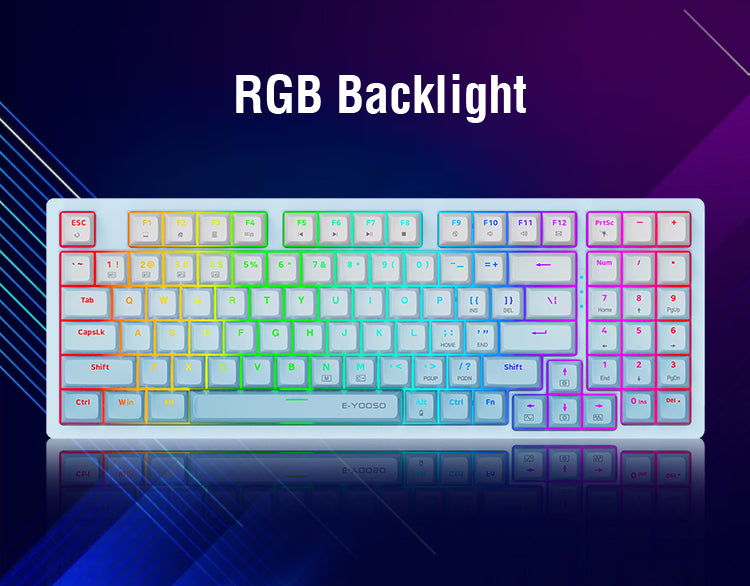 E-Yooso Z-94J Tri-Mode RGB 94-Keys Hot-Swappable Mechanical Keyboard White/Blue