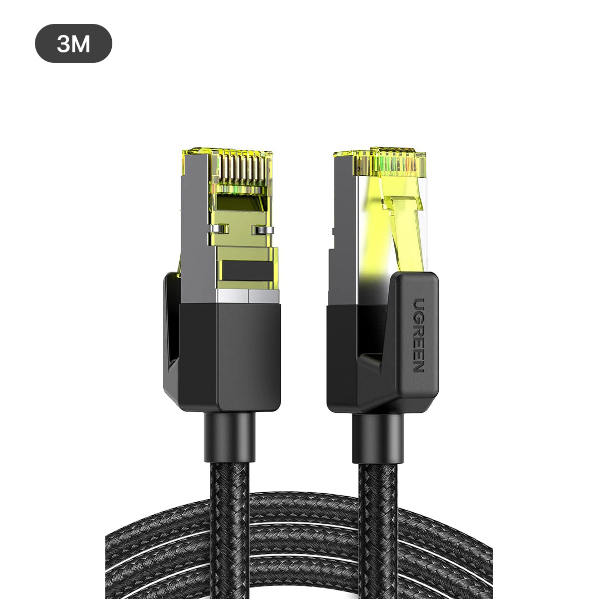 Ugreen Cat7 F/FTP Round Ethernet Braided Pure Copper Cable - (Black) (0.5m, 1m, 2m, 3m, 10m)