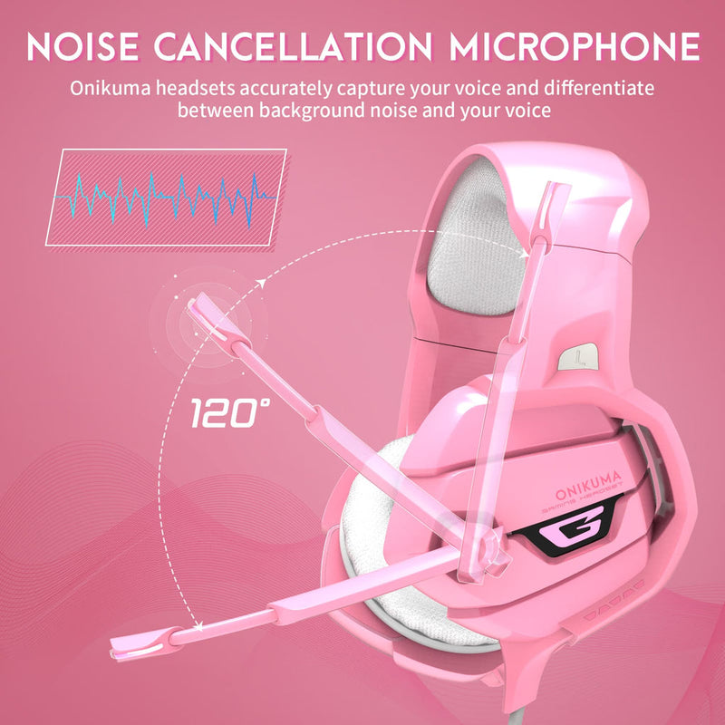 Onikuma K5 Gaming Headset With Mic And Noise Cancelling (Pink)