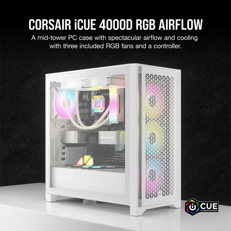 Corsair iCue 4000D RGB Airflow Mid-Tower ATX PC Case (White)
