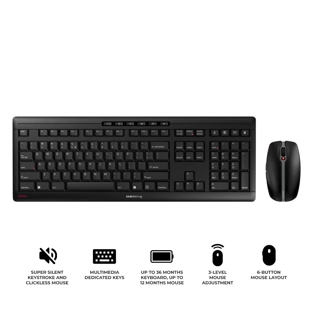 Cherry Stream Desktop Wireless Keyboard & Mouse (Black) (JD-8500EU-2)