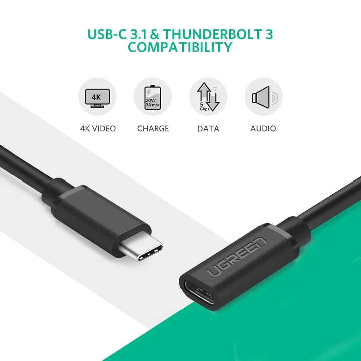 UGreen USB-C 3.1 Extension Cable - 0.5m (Black) (ED008/40574)