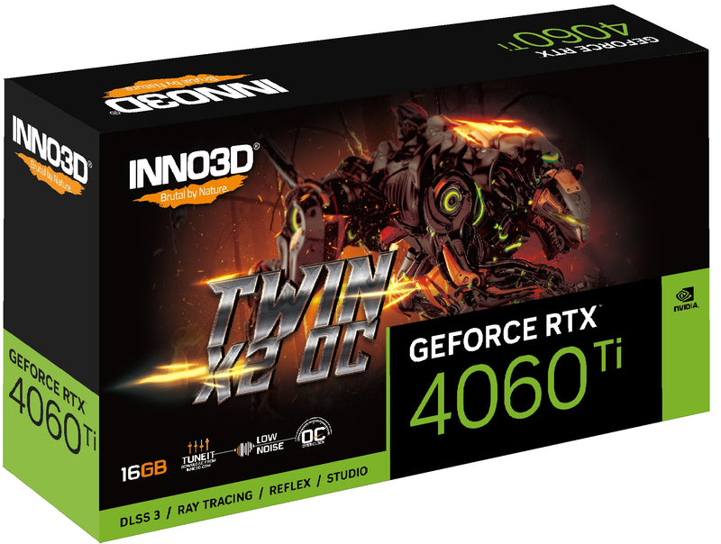 INNO3D GeForce RTX 4060 TI 16GB Twin X2 OC GDDR6 Graphics Card (Black) (N406T2-16D6X-178055N)