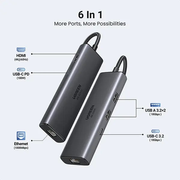 Ugreen USB-C to HDMI + 2xUSB-A 3.2 + 1xUSB-C 3.2 + RJ45 + PD Converter