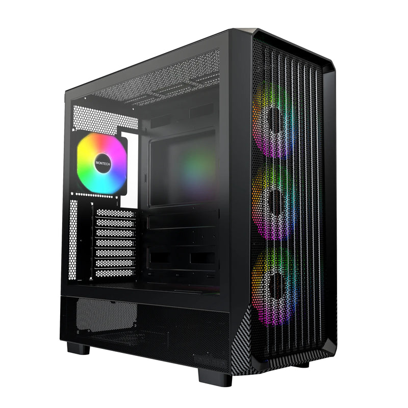 Montech X5 ATX Mid-Tower Carbon Fiber Print TG Side Panel & Mesh Front PC Case | DataBlitz