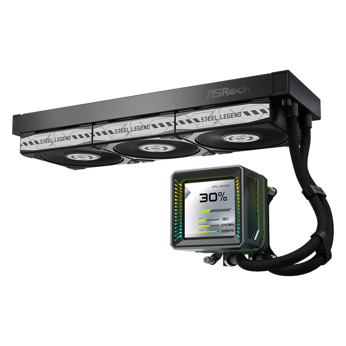 ASRock Steel Legend Dark 360 LCD AIO Liquid Cooler