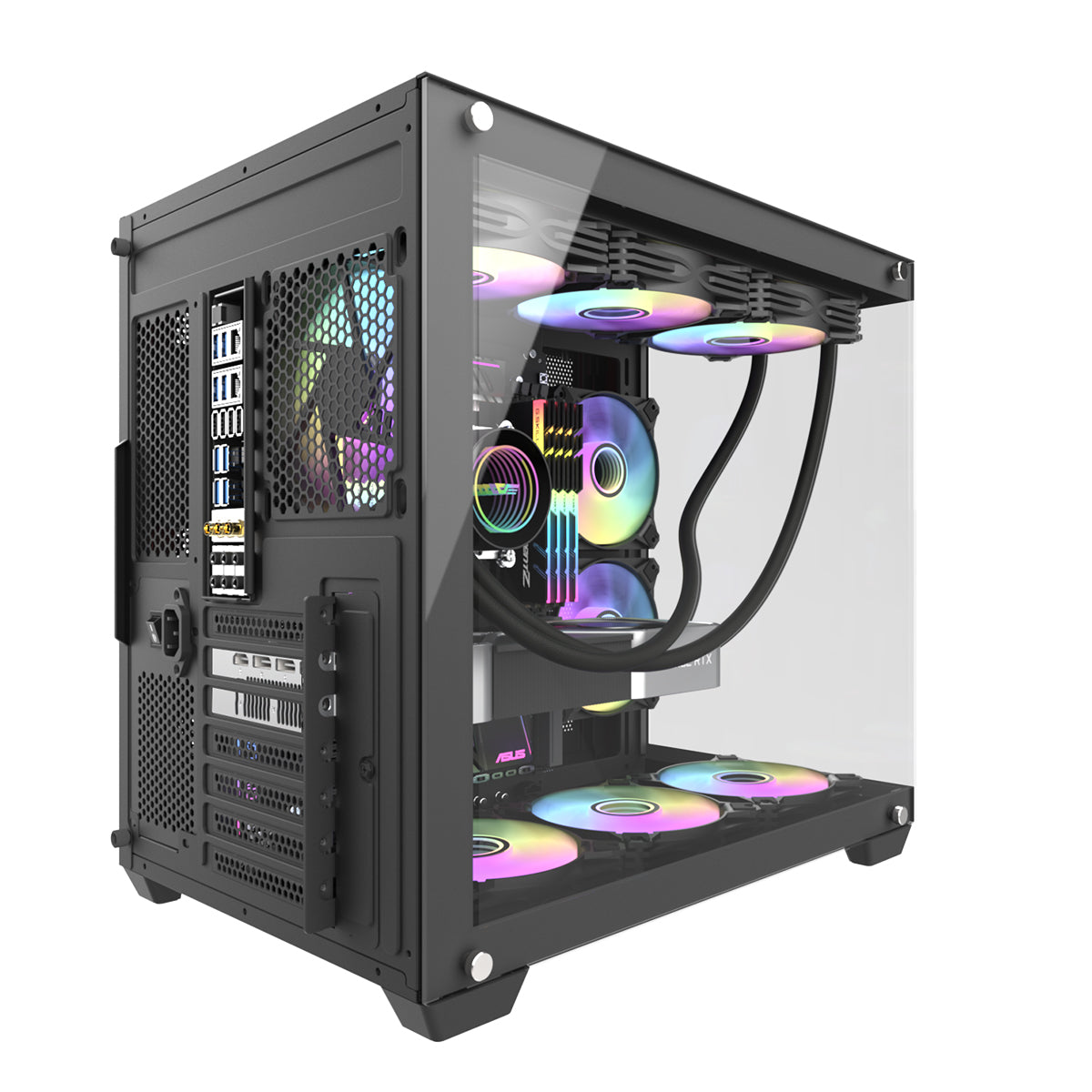 Darkflash C285P Tempered Glass Side Panel Dual Chamber ATX PC Case (Black)