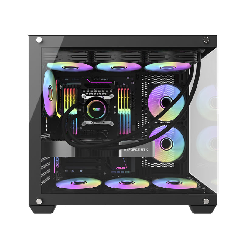 Darkflash C285P Tempered Glass Side Panel Dual Chamber ATX PC Case (Black)