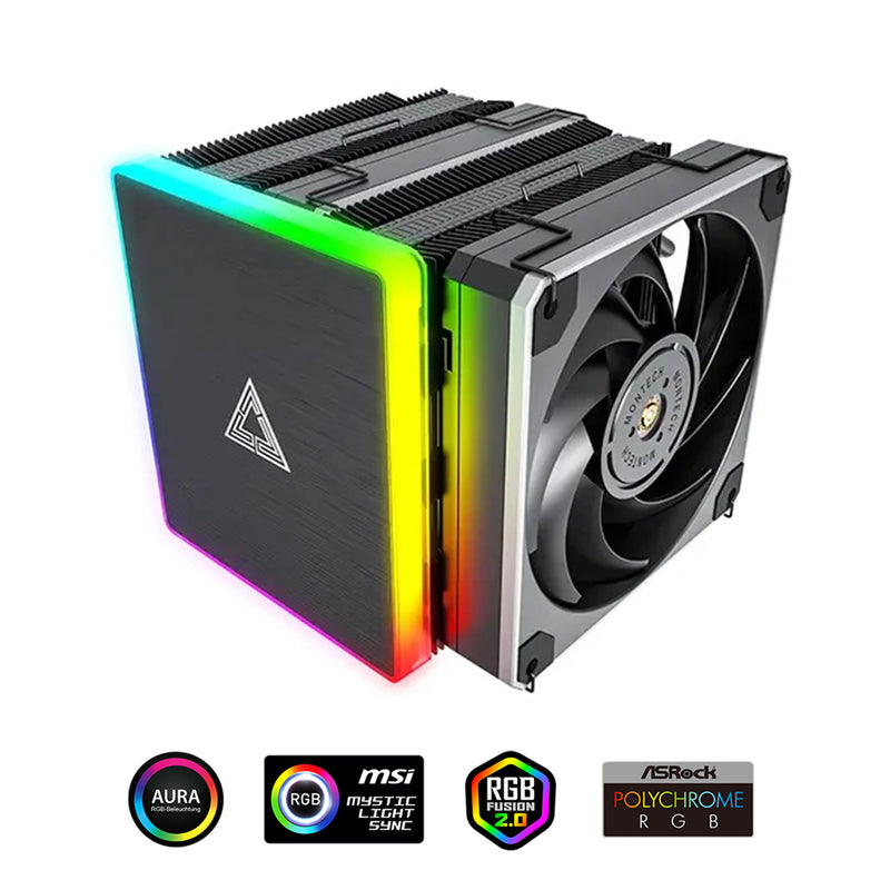 Montech Metal DT24 Premium 2x120mm High Performance Metal PWM Fans with ARGB Aluminum Top Cover Tower Type CPU Air Cooler