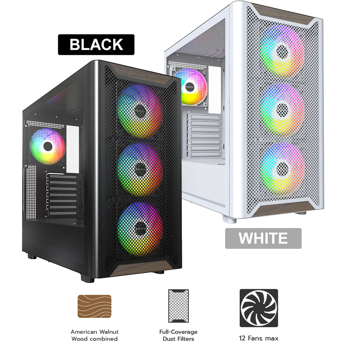 Montech XR Wood Mid-Tower TG Side Panel & Mesh Front with Wood Blends PC Case | DataBlitz