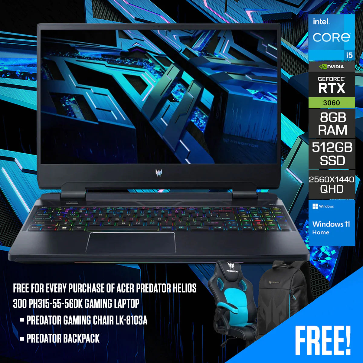 Acer Predator Helios 300 PH315-55-56DK Laptop (Black)