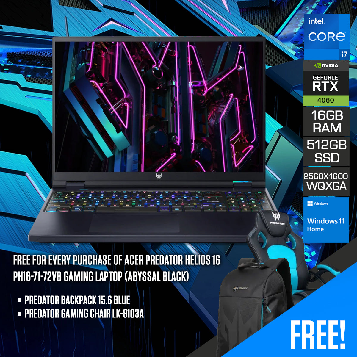 Acer Predator Helios 16 PH16-71-72VB Gaming Laptop (Abyssal Black)