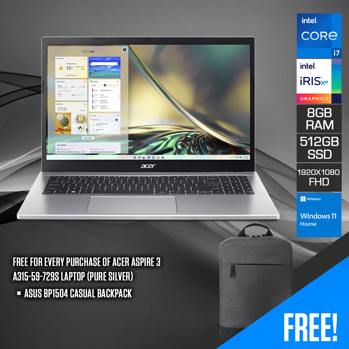 Acer Aspire 3 A315-59-729S Laptop (Pure Silver) 