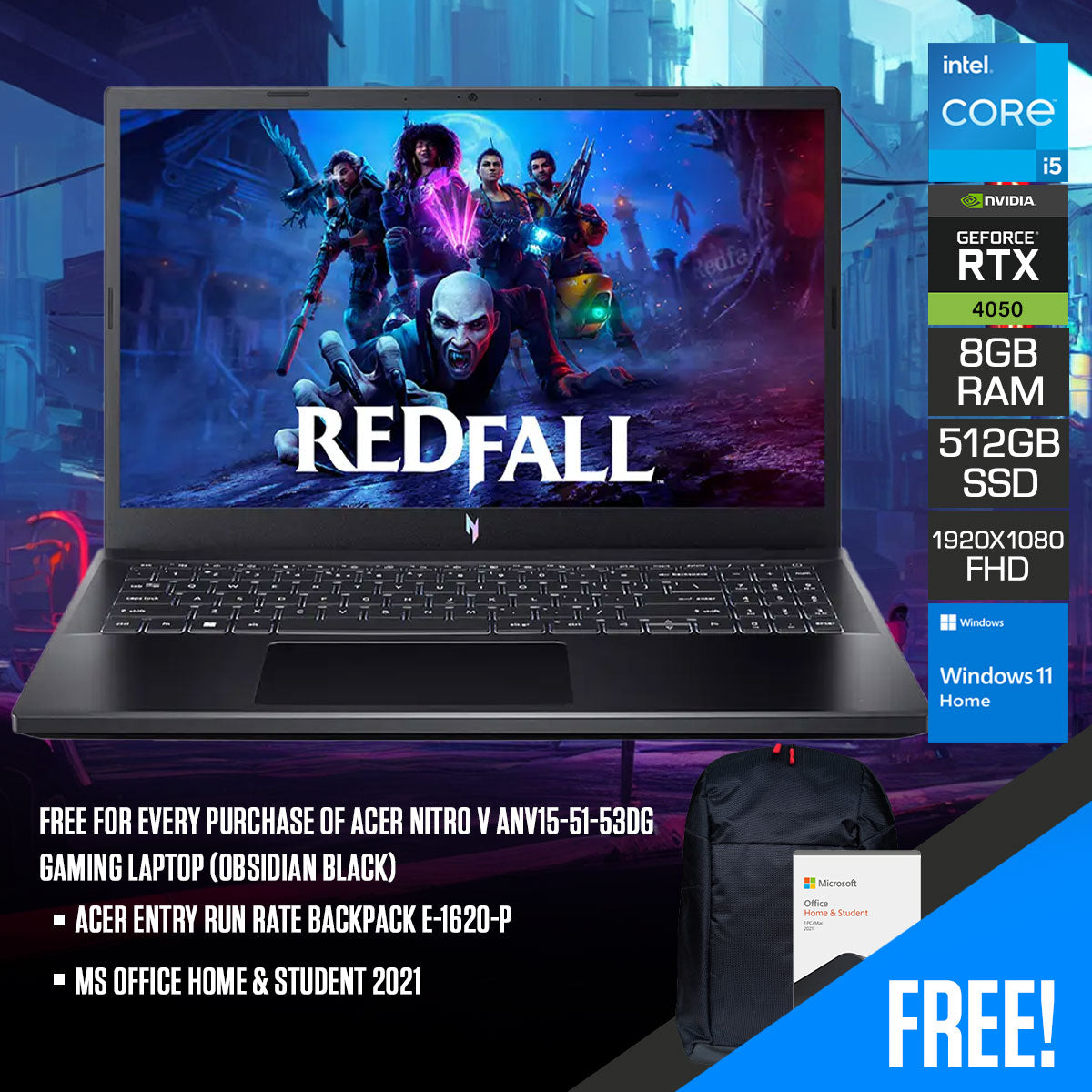 Acer Nitro V ANV15-51-53DG Gaming Laptop (Obsidian Black)