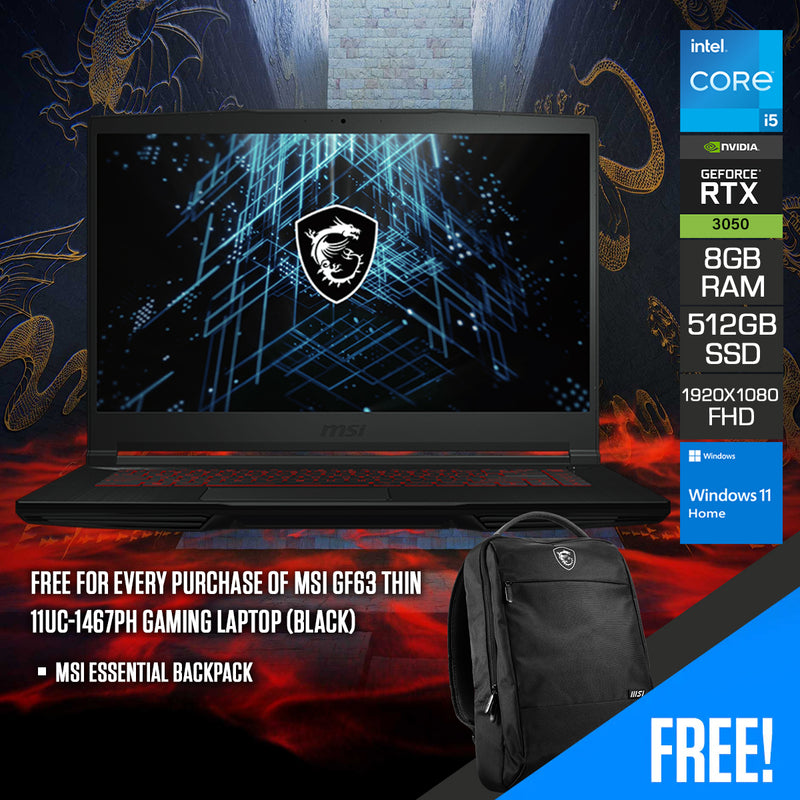 MSI GF63 Thin 11UC-1467PH Gaming Laptop (Black)