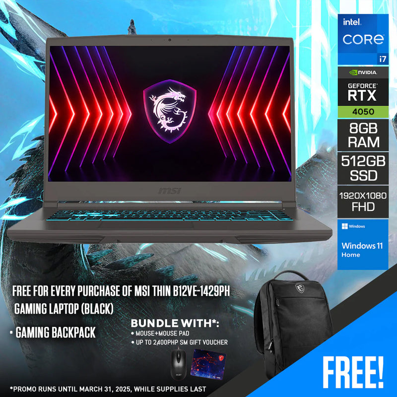 MSI Thin B12VE-1429PH Gaming Laptop (Black)