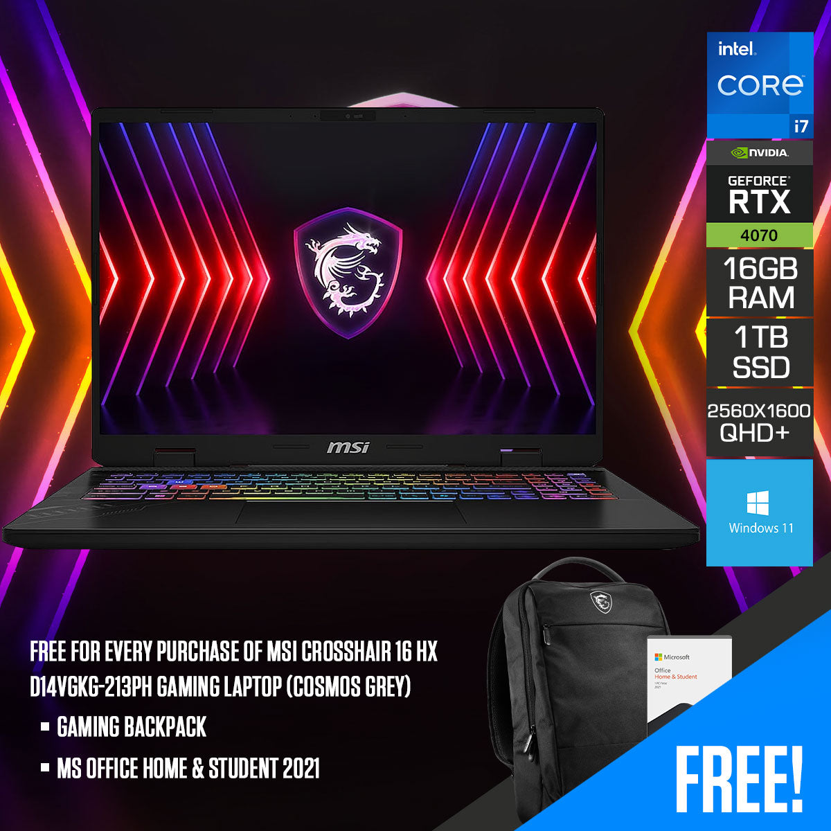 MSI Crosshair 16 HX D14VGKG-213PH Gaming Laptop (Cosmos Grey) | DataBlitz