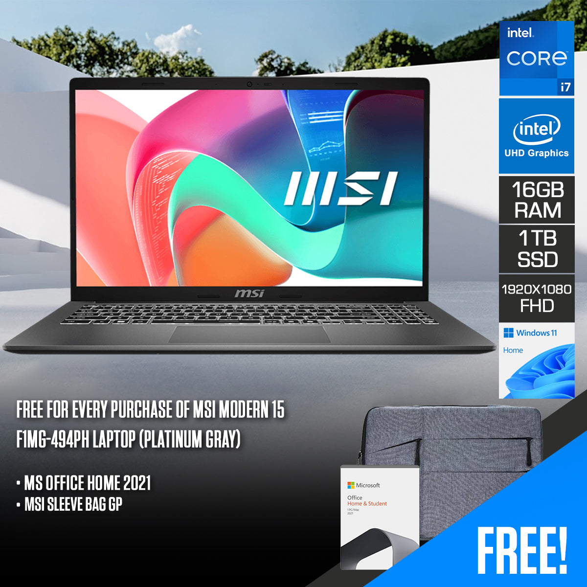 MSI Modern 15 F1MG-494PH Laptop (Platinum Gray)
