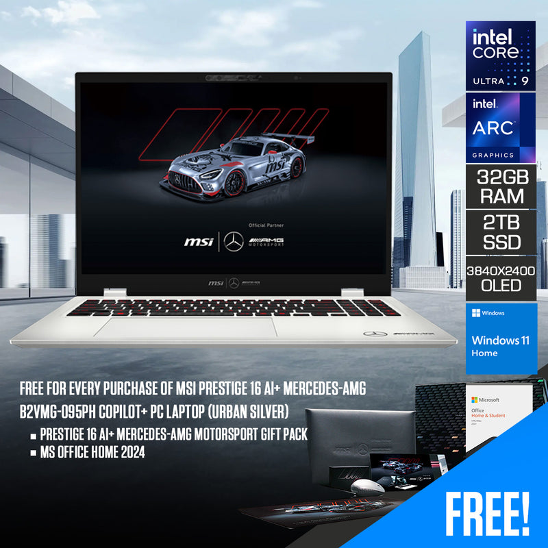 MSI Prestige 16 AI+ Mercedes-AMG B2VMG-095PH Copilot+ PC Laptop (Urban Silver)