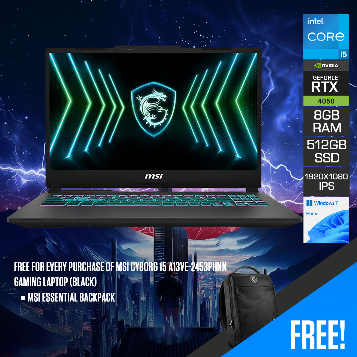 MSI Cyborg 15 A13VE-2453PHNN Gaming Laptop (Black)