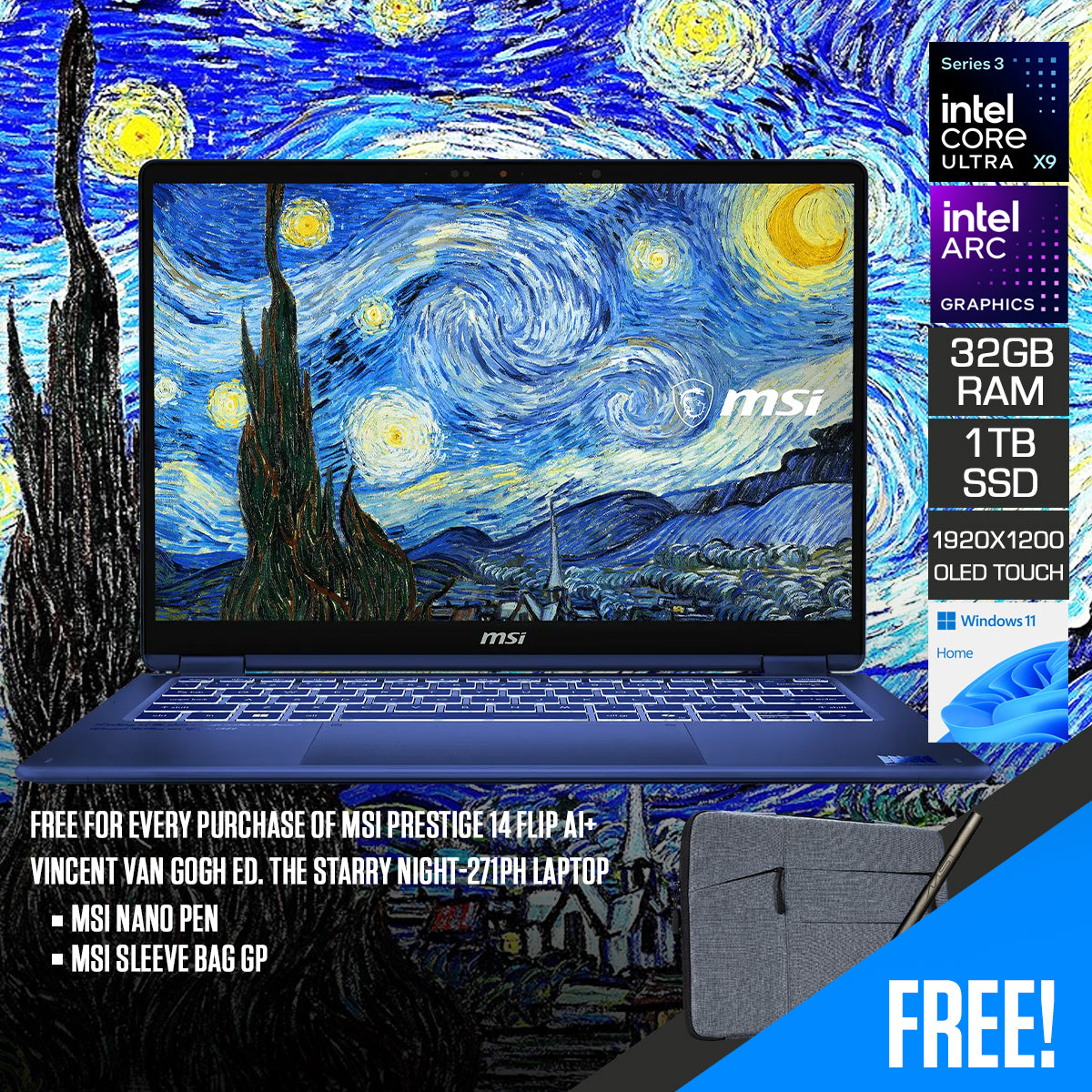 MSI Prestige 14 Flip AI+ Vincent van Gogh Ed. The Starry Night-271PH Laptop