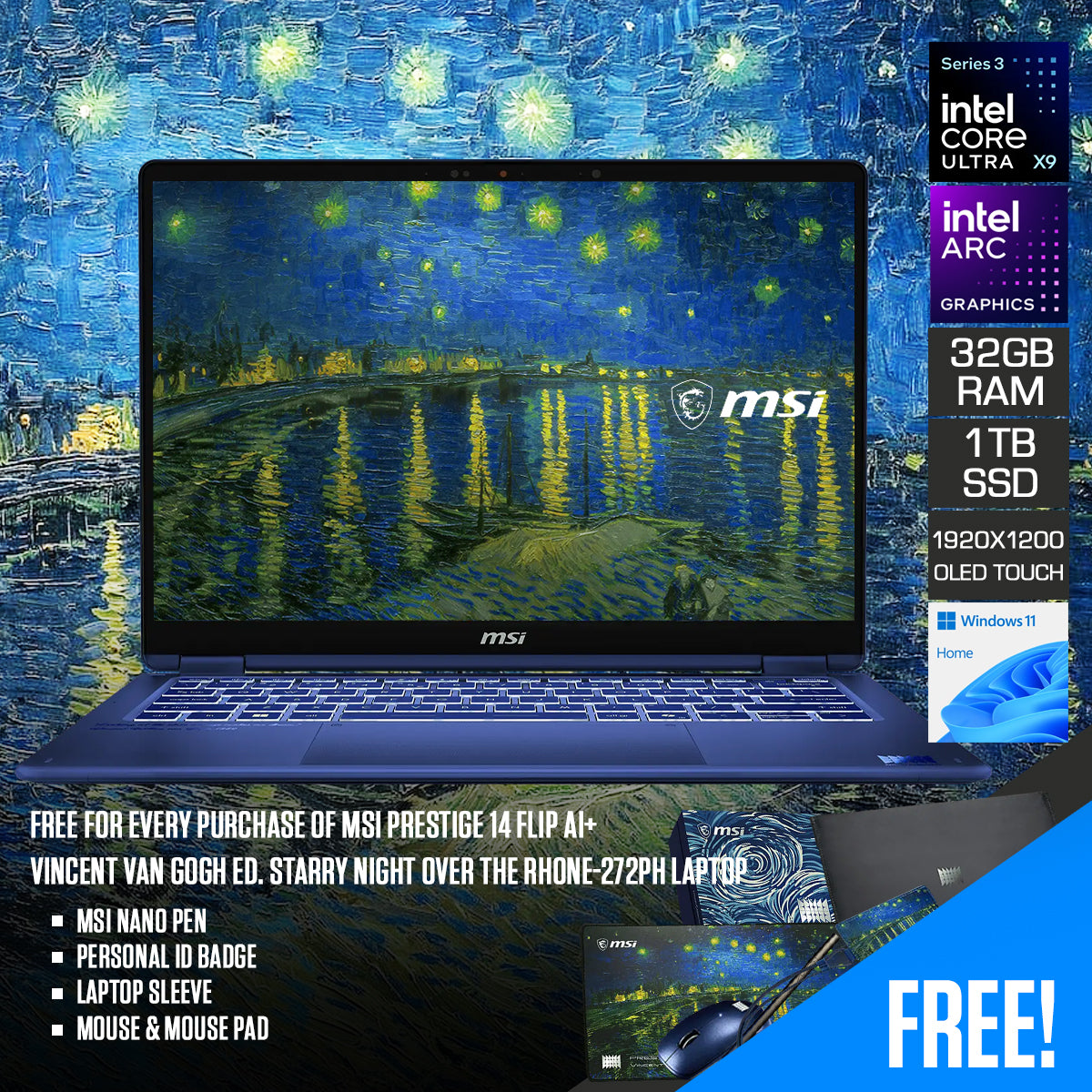 MSI Prestige 14 Flip AI+ Vincent van Gogh Ed. Starry Night Over The Rhone-272PH Laptop