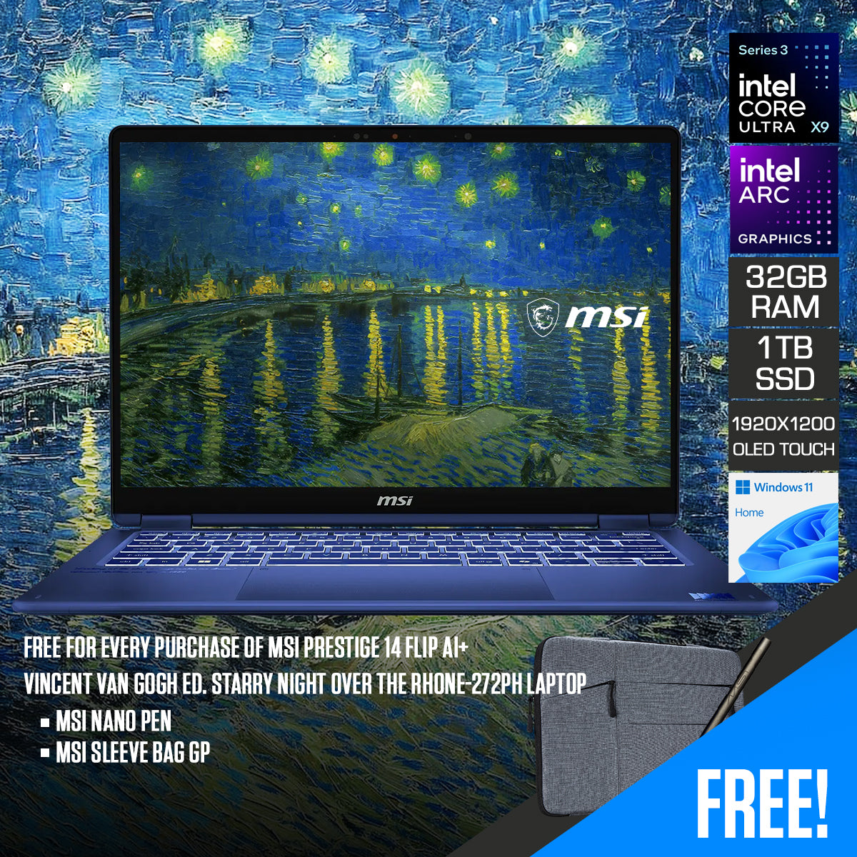 MSI Prestige 14 Flip AI+ Vincent van Gogh Ed. Starry Night Over The Rhone-272PH Laptop