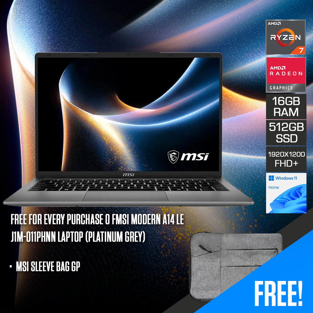 MSI Modern A14 LE J1M-011PHNN Laptop (Platinum Grey)