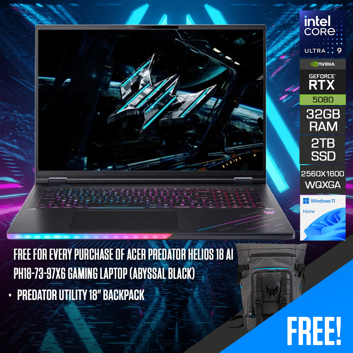 Acer Predator Helios 18 AI PH18-73-97X6 Gaming Laptop (Abyssal Black)