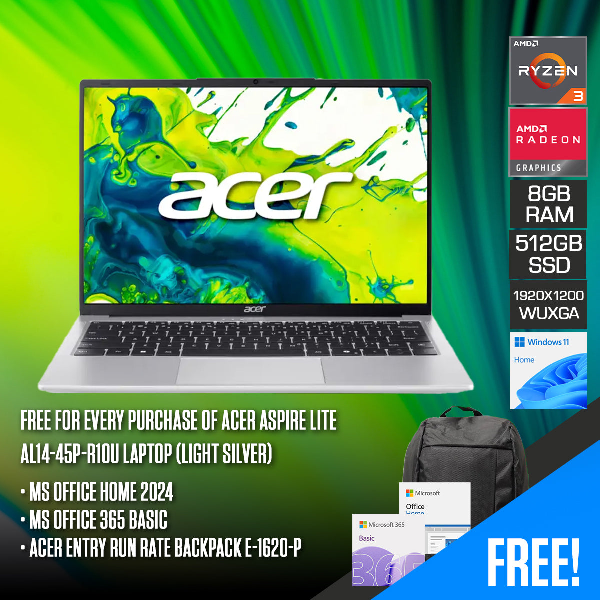 Acer Aspire Lite AL14-45P-R10U Laptop (Light Silver)