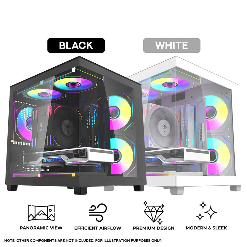 Aigo Apollo A275 Panoramic Glass M-ATX PC Case (Black, White)