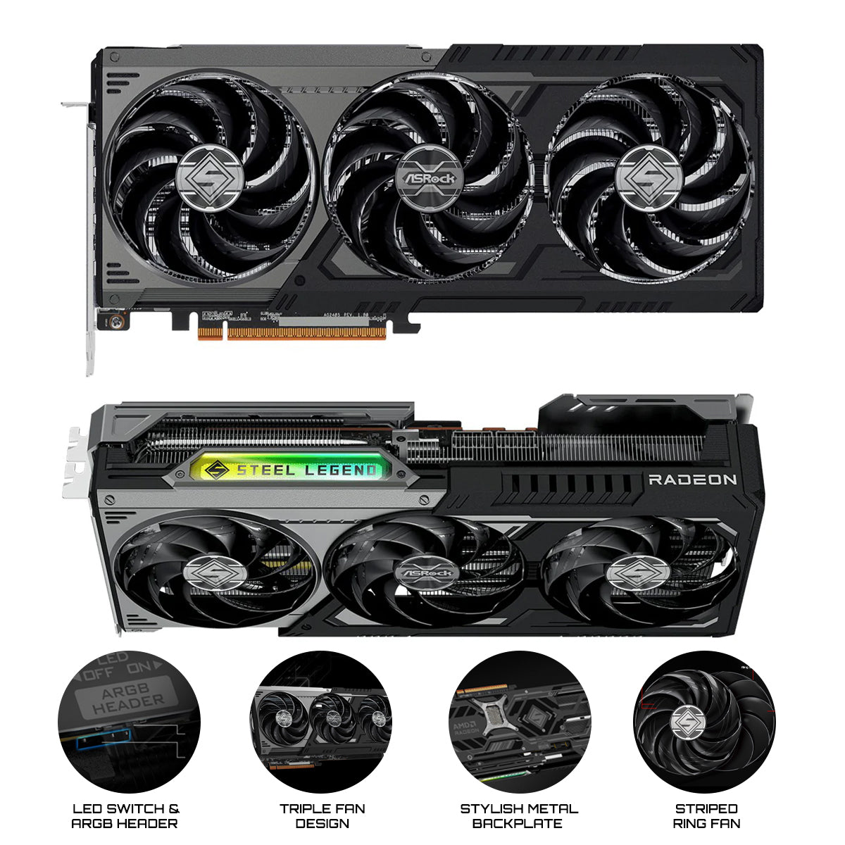 ASRock AMD Radeon RX 9070 XT Steel Legend Dark 16GB GDDR6 Graphics Card