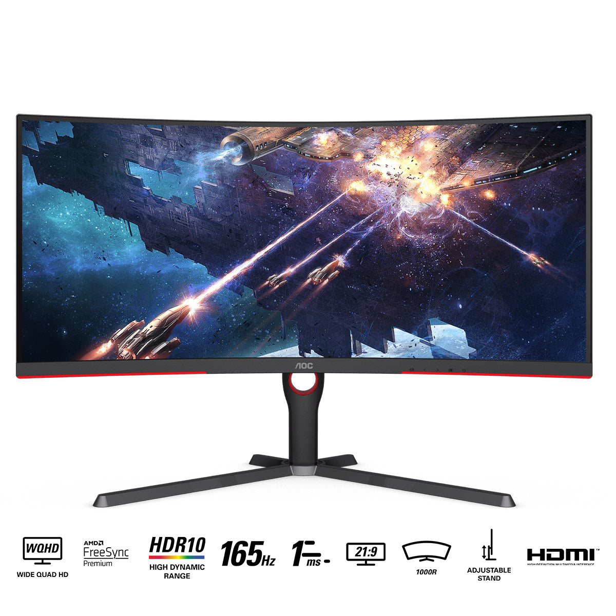AOC CU34G3S/71 34" WQHD (3440x1440) 165Hz 1ms Curved Freesync Gaming Monitor (Black/Red)
