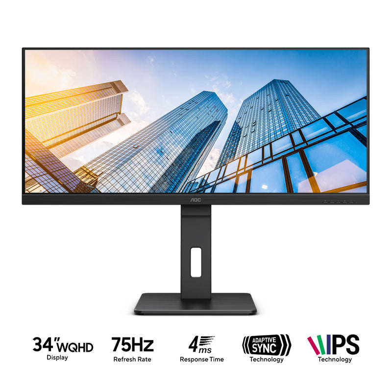 AOC US34P2C/71 34" WQHD (3440x1440) 75Hz 4ms GTG IPS Wide View Adaptive Sync Gaming Monitor (Black)