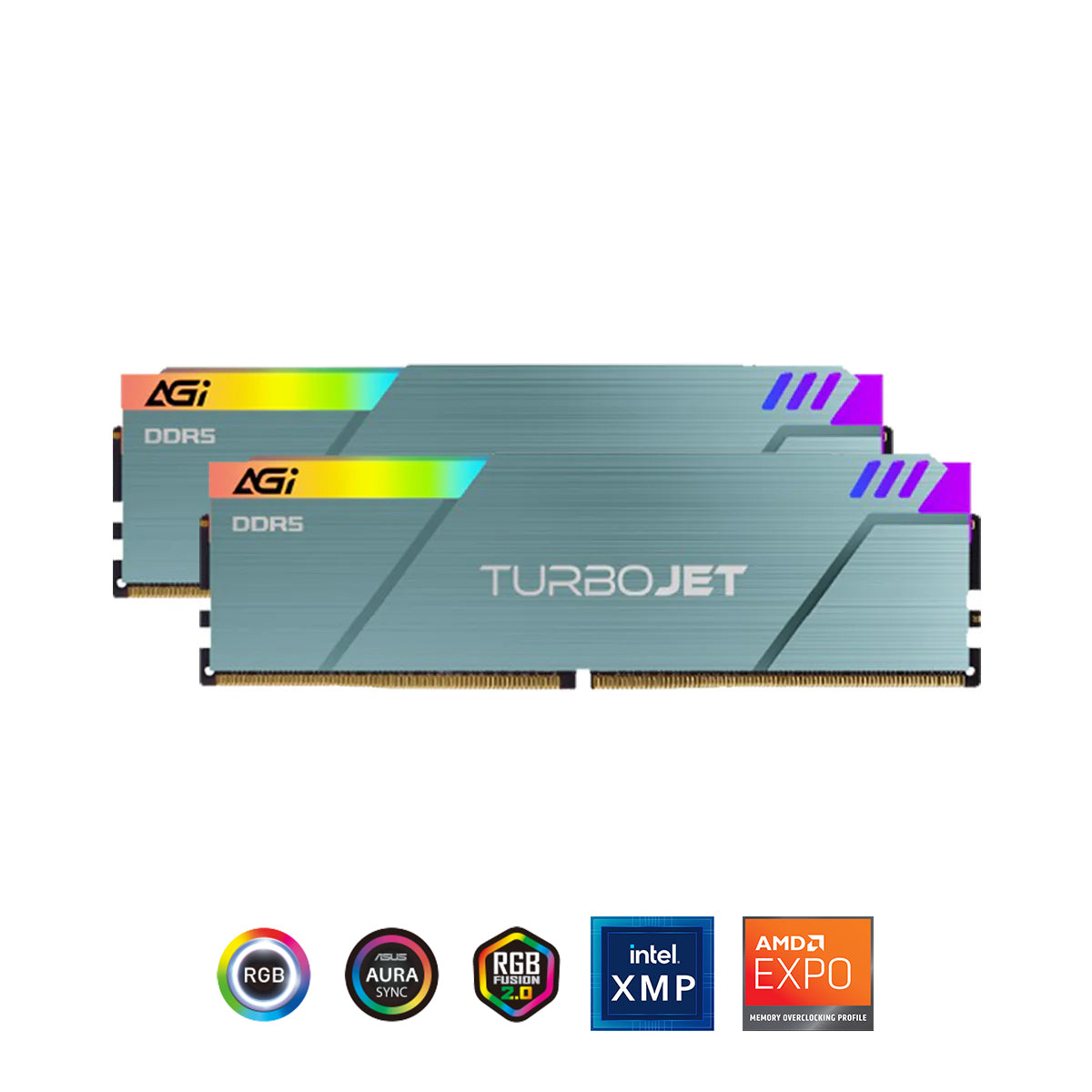 AGI TurboJet UD858 RGB 32GB (16GBx2) DDR5 6400MHz CL36 1.5V Gaming Memory Modules (Teal) (AGI6IPH16UD858-DC)