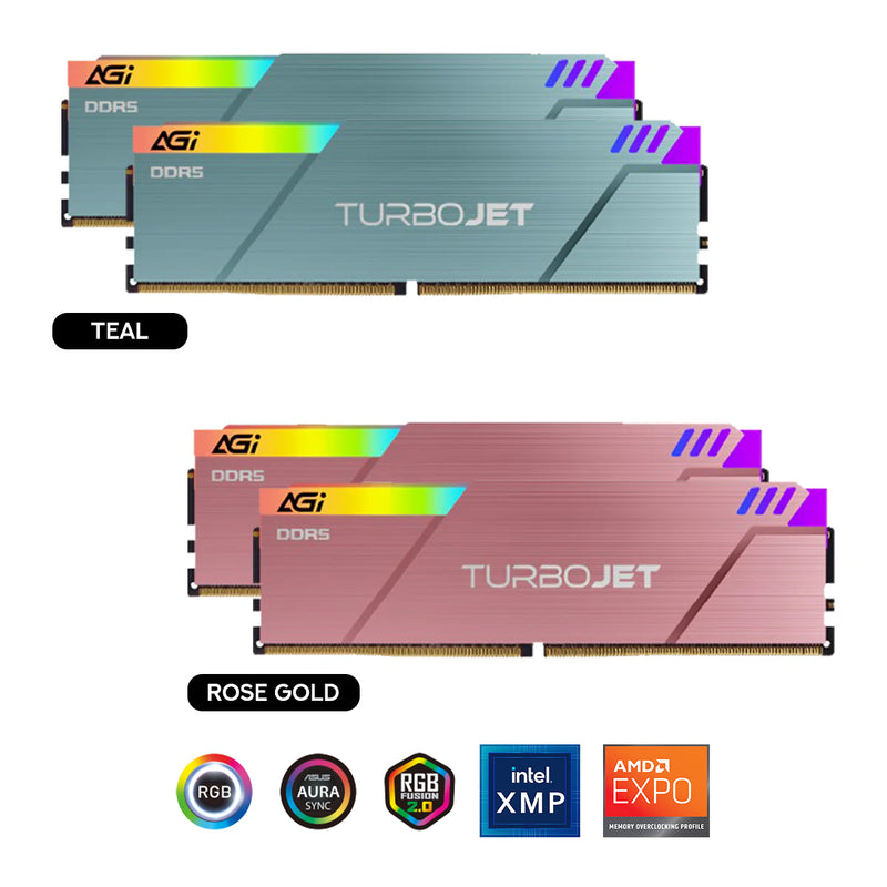 AGI TurboJet UD858 RGB 32GB (16GBx2) DDR5 7600MHz CL36 1.5V Gaming Memory Modules