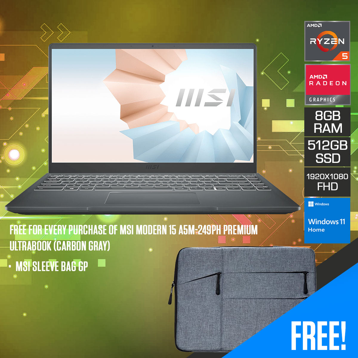 MSI MODERN 15 A5M-249PH PREMIUM ULTRABOOK (CARBON GRAY)